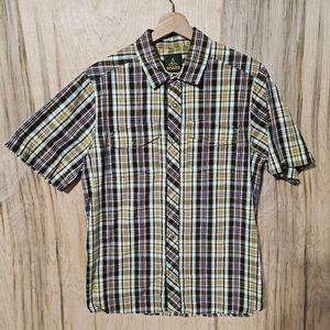 Prana Mens Sz S Multicolor Plaid Short Sleeve Western Style Organic Cotton Shirt